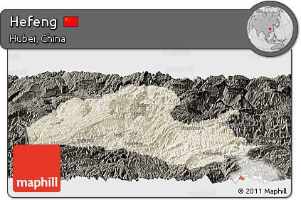 Shaded Relief Panoramic Map of Hefeng, darken