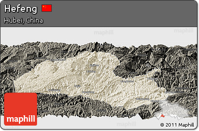 Shaded Relief Panoramic Map of Hefeng, darken