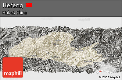 Shaded Relief Panoramic Map of Hefeng, darken, semi-desaturated