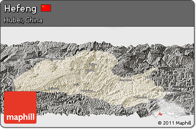 Shaded Relief Panoramic Map of Hefeng, darken, semi-desaturated