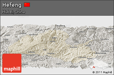 Shaded Relief Panoramic Map of Hefeng, semi-desaturated