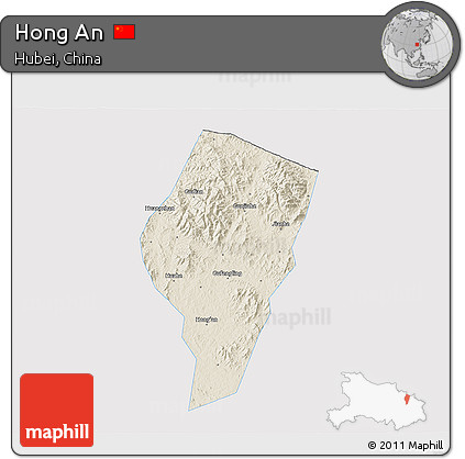 Shaded Relief 3D Map of Hong An, single color outside