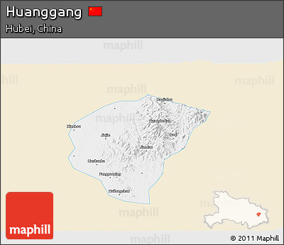 Classic Style 3D Map of Huanggang, single color outside