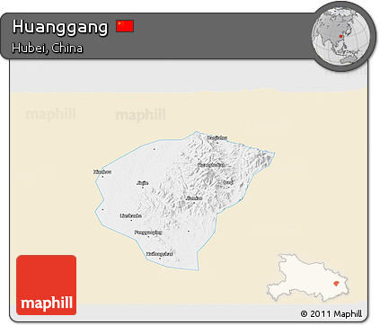 Classic Style 3D Map of Huanggang, single color outside
