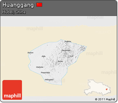 Classic Style 3D Map of Huanggang, single color outside