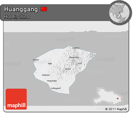 Gray 3D Map of Huanggang, single color outside