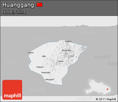 Gray 3D Map of Huanggang, single color outside