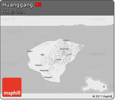 Gray 3D Map of Huanggang, single color outside