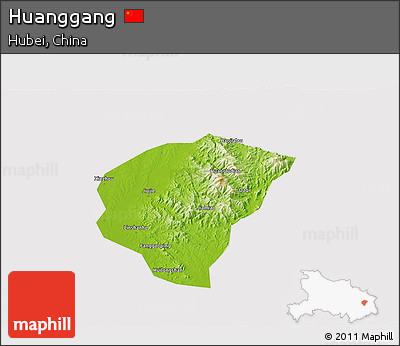 Physical 3D Map of Huanggang, cropped outside