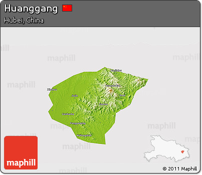 Physical 3D Map of Huanggang, cropped outside
