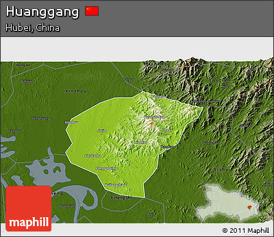 Physical 3D Map of Huanggang, darken
