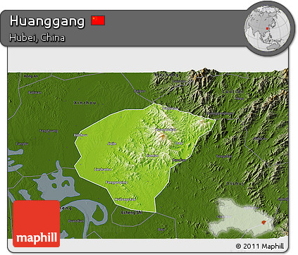 Physical 3D Map of Huanggang, darken