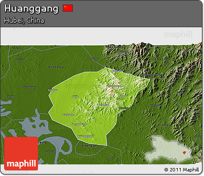 Physical 3D Map of Huanggang, darken