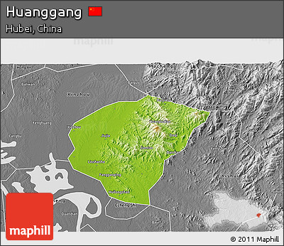 Physical 3D Map of Huanggang, desaturated