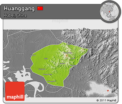 Physical 3D Map of Huanggang, desaturated