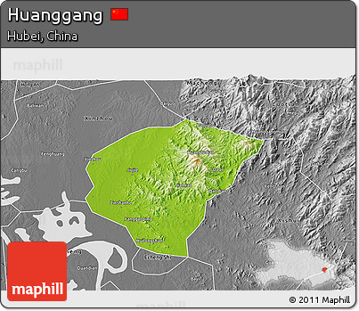 Physical 3D Map of Huanggang, desaturated