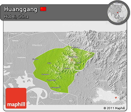 Physical 3D Map of Huanggang, lighten, desaturated