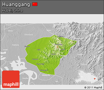 Physical 3D Map of Huanggang, lighten, desaturated
