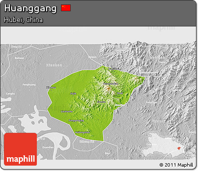 Physical 3D Map of Huanggang, lighten, desaturated
