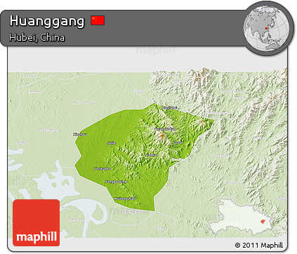 Physical 3D Map of Huanggang, lighten
