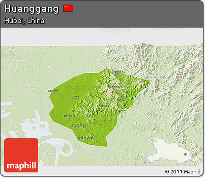 Physical 3D Map of Huanggang, lighten