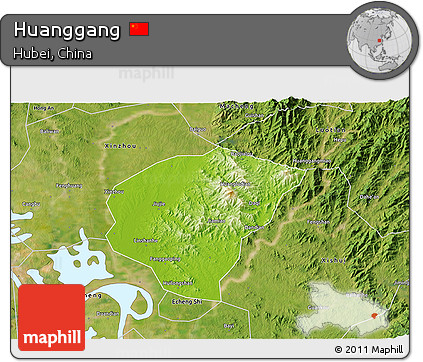 Physical 3D Map of Huanggang, satellite outside