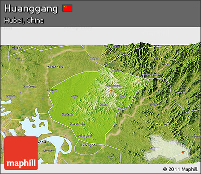 Physical 3D Map of Huanggang, satellite outside