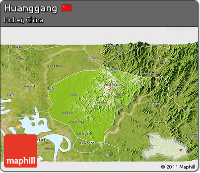 Physical 3D Map of Huanggang, satellite outside