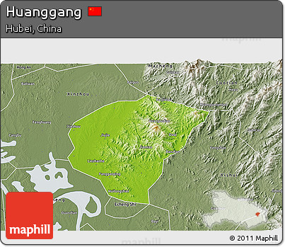 Physical 3D Map of Huanggang, semi-desaturated
