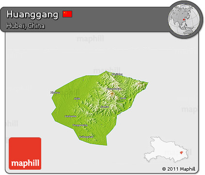 Physical 3D Map of Huanggang, single color outside