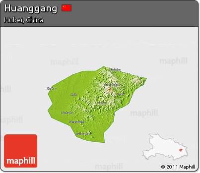 Physical 3D Map of Huanggang, single color outside