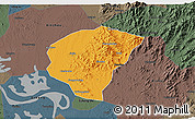Political 3D Map of Huanggang, darken, semi-desaturated