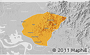 Political 3D Map of Huanggang, lighten, desaturated