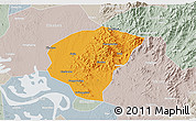 Political 3D Map of Huanggang, lighten, semi-desaturated