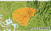 Political 3D Map of Huanggang, satellite outside