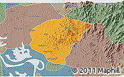Political 3D Map of Huanggang, semi-desaturated