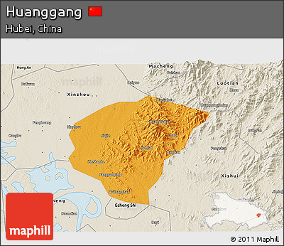 Political 3D Map of Huanggang, shaded relief outside