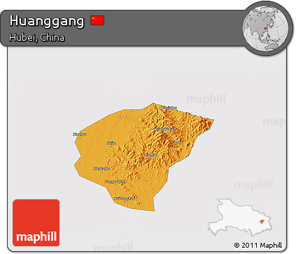 Political 3D Map of Huanggang, single color outside