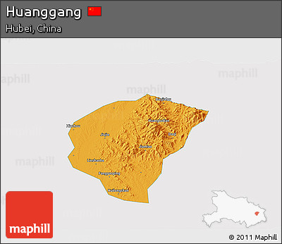 Political 3D Map of Huanggang, single color outside