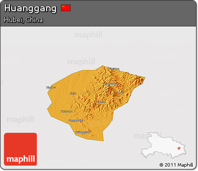 Political 3D Map of Huanggang, single color outside