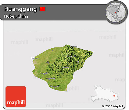 Satellite 3D Map of Huanggang, cropped outside