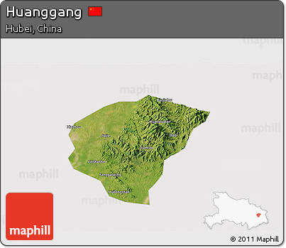 Satellite 3D Map of Huanggang, cropped outside