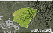 Satellite 3D Map of Huanggang, darken, semi-desaturated