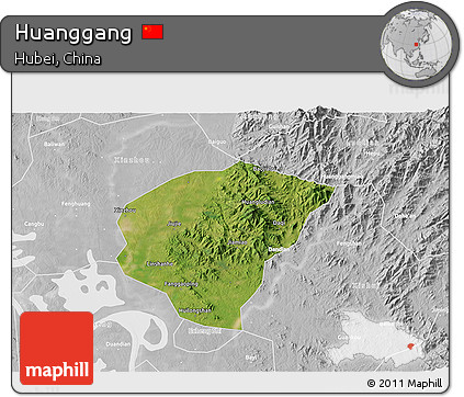 Satellite 3D Map of Huanggang, lighten, desaturated