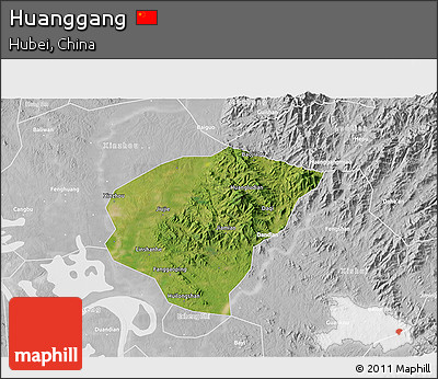 Satellite 3D Map of Huanggang, lighten, desaturated