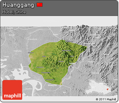 Satellite 3D Map of Huanggang, lighten, desaturated
