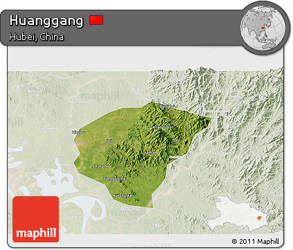 Satellite 3D Map of Huanggang, lighten