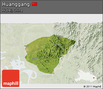Satellite 3D Map of Huanggang, lighten
