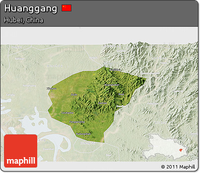 Satellite 3D Map of Huanggang, lighten