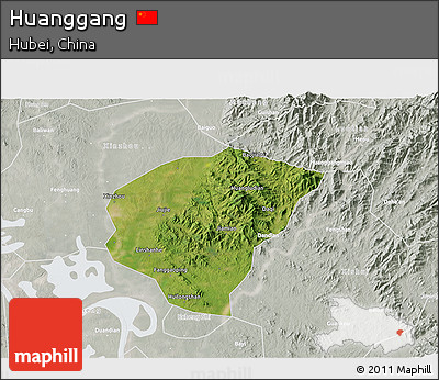 Satellite 3D Map of Huanggang, lighten, semi-desaturated